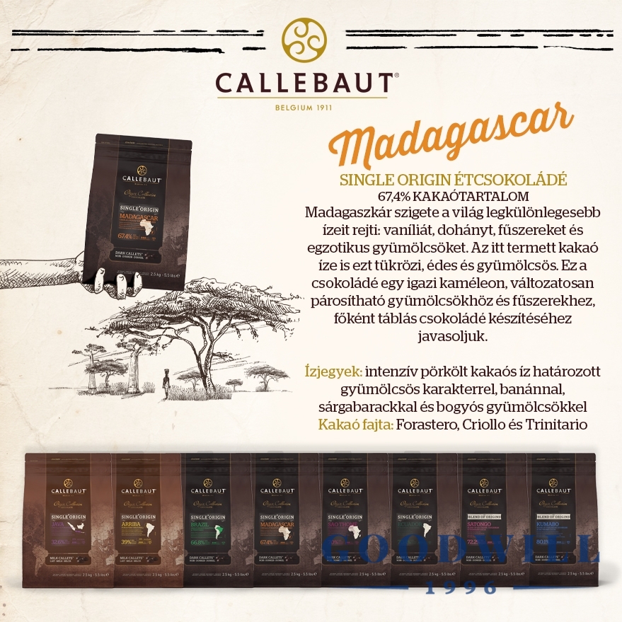 Callebaut Madagaszkár 67,4 %-os étcsokoládé 2,5 kg