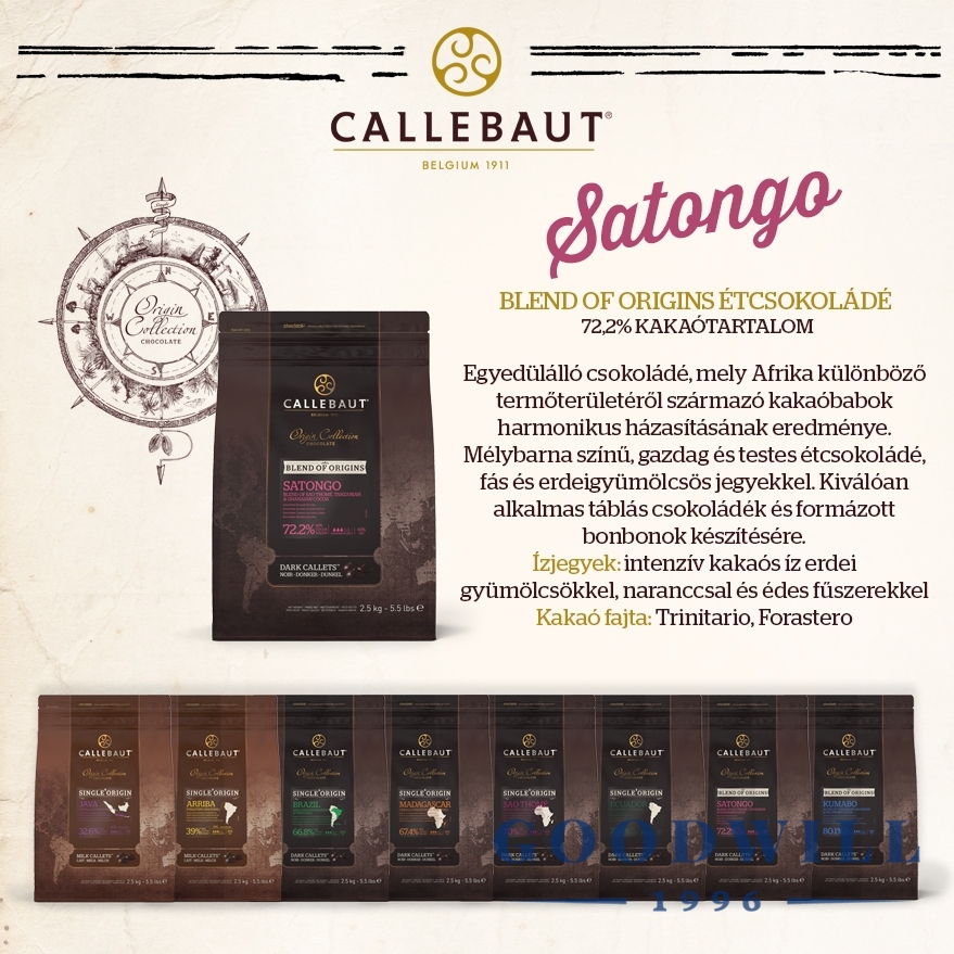 Callebaut Satongo 72.2%-os étcsokoládé 2,5 kg